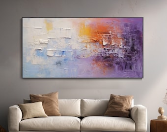 Quadro astratto geometrico paesaggio Impressionismo texture viola wall art decorazione Wabi-sabi arte originale 3D a mano su tela regalo