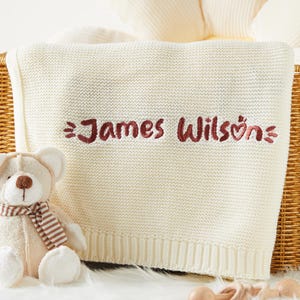 Knitted Baby Name Blanket - Soft Cotton Knit Baby Blanket, Baby girl gift, Keepsake Gift for Baby, Baby Shower Gift, Newborn Baby Gift