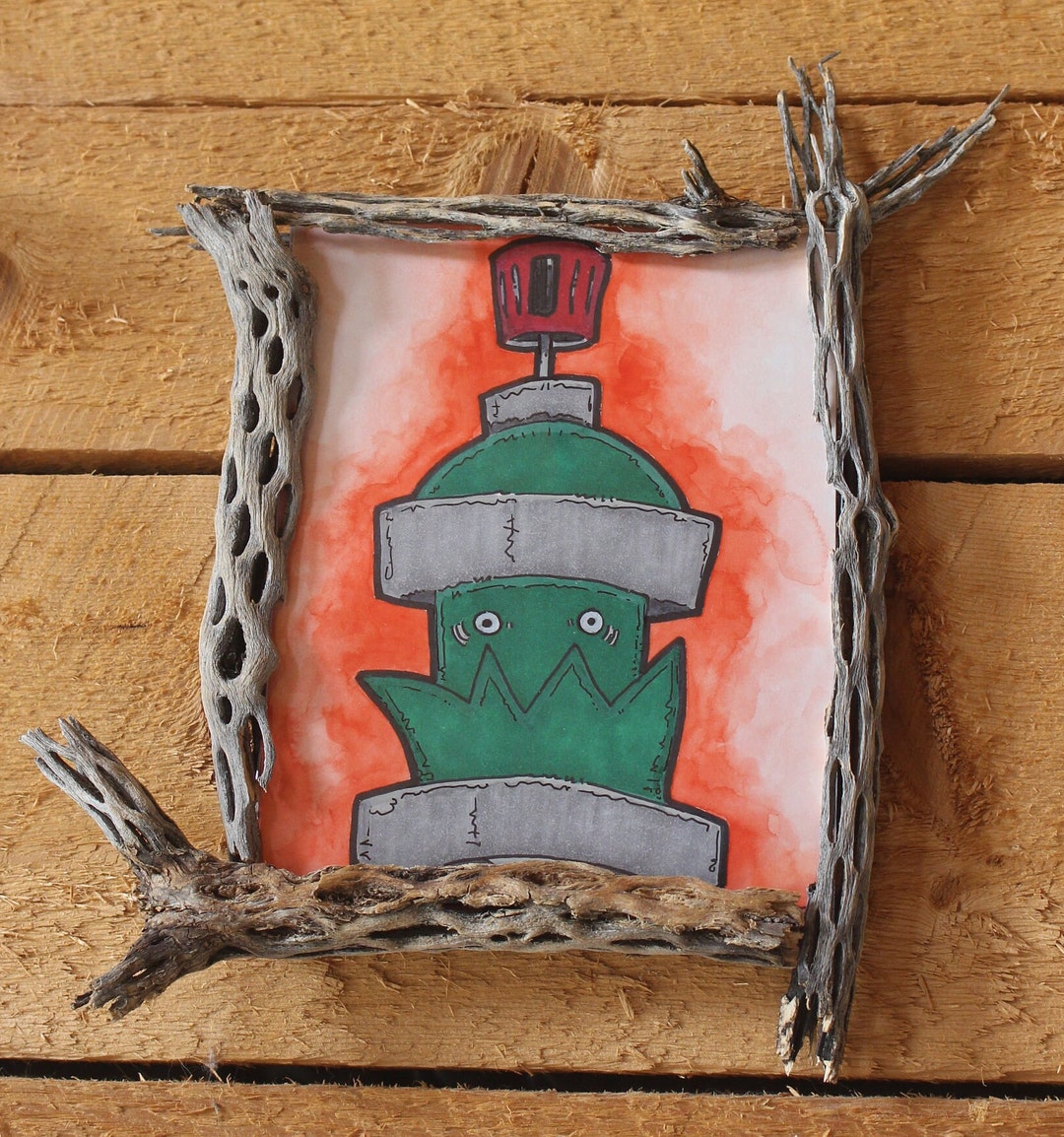 Startled Spray Can Art: Original Mixed Media, Cholla Cactus Frame ...