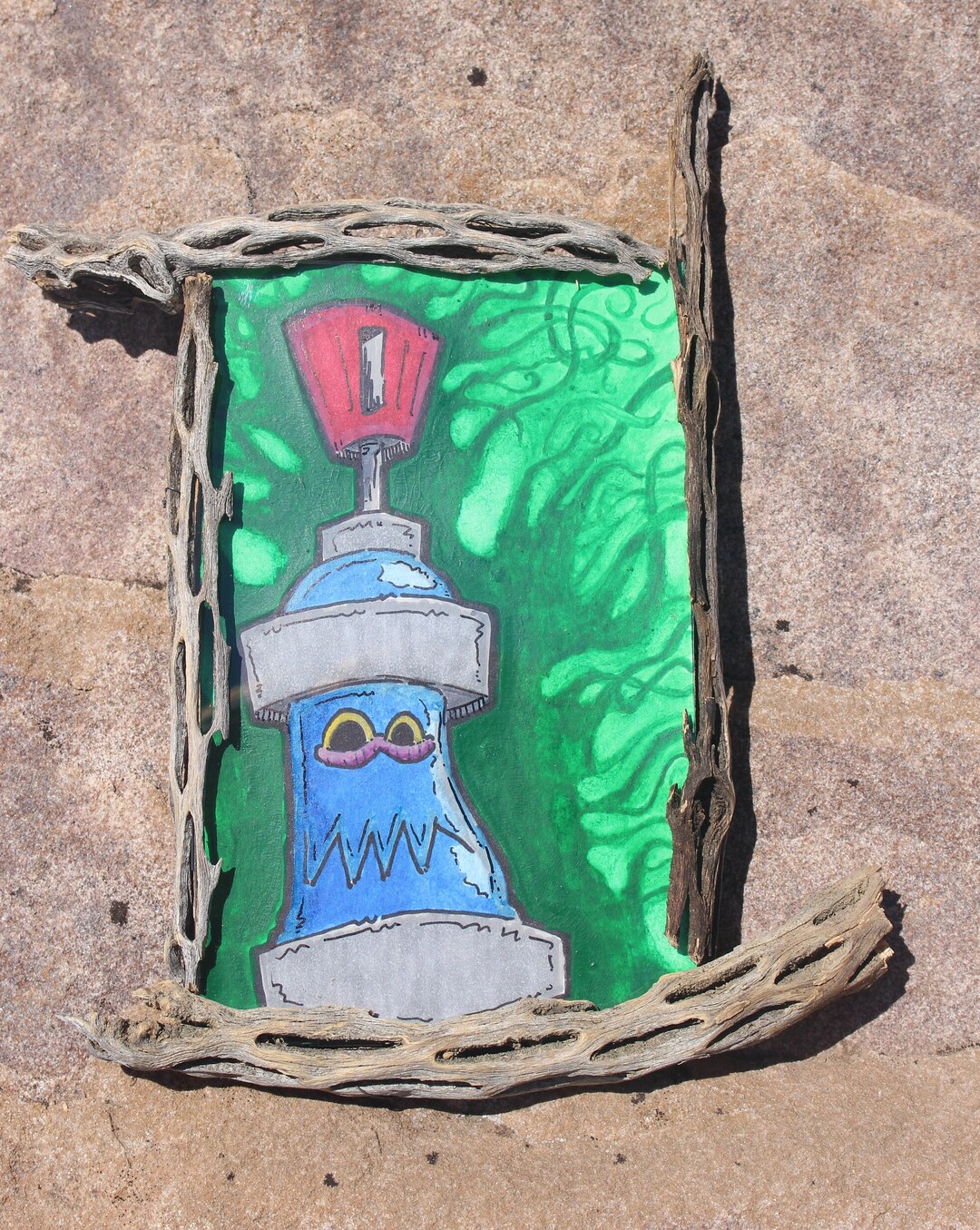 Spooked Spray Can Art: Original Mixed Media in Cholla Wood Frame (~8x5 ...