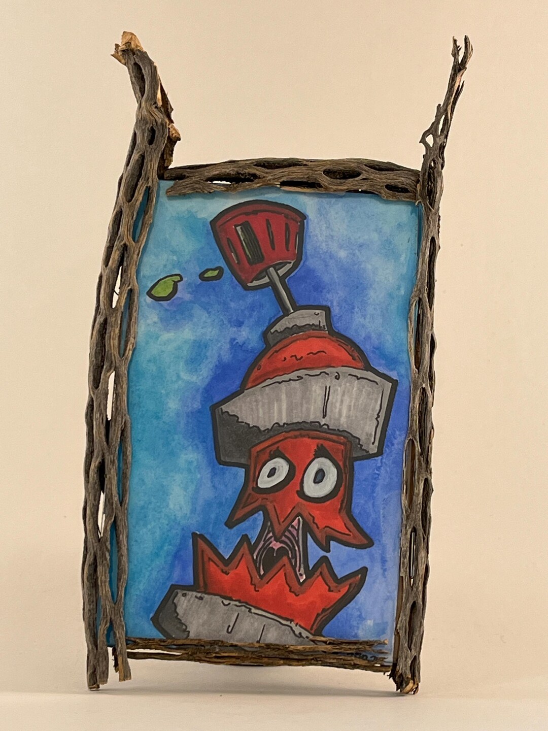 Startled Spray Can: Original Mixed Media Graffiti in Cholla Frame (~9x4 ...