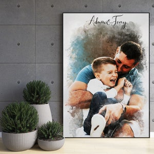 Watercolor Family Portrait | Father Son Painting Portrait from Photo | Custom Father's Day Gift | Personalized Anniversary Gift for Husband