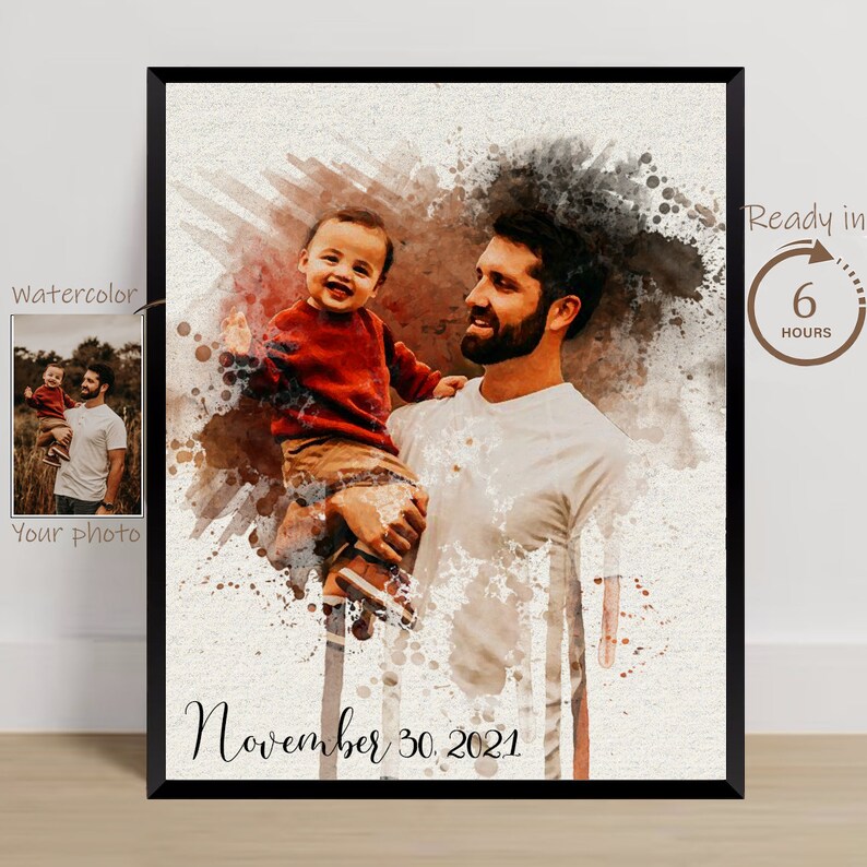 Custom Wall Art Watercolor Painting From Photo Custom Couple Portrait