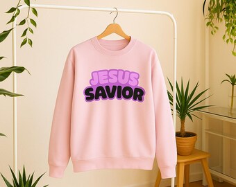 Christian Sweatshirt - Jesus Savior Crewneck - Faith Based Shirt - Bible Verse Apparel - Unisex Religious Gift  Wh