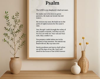 Psalm 23 wall art digital print download, Bible verse digital download wall art, Christian wall art, Christian wall art print Psalms 23