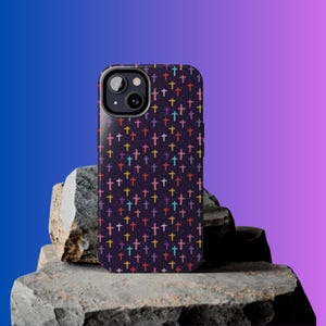 Christian Cross Phone Case Tough iPhone Samsung Case Multicolor Faith Design Bible Verse Gift Glossy Protective Cover Christian Gift