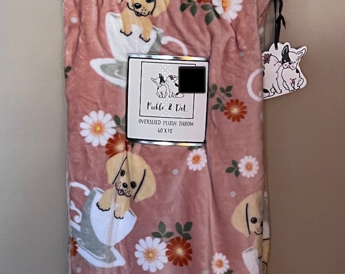 Pickle & Dot Oversized Dog in Tea Cups Plush Throw Blanket