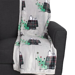 Peanuts Snoopy Grey Christmas Holiday Blanket Throw