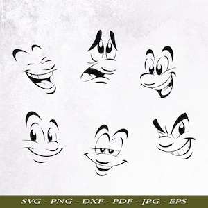 Faces Svg, Cartoon Emotion Faces Bundle, Funny Faces Laser Cut Cricut Silhouette file, Smile Face Svg Print, Emoji Faces svg/eps/png pattern