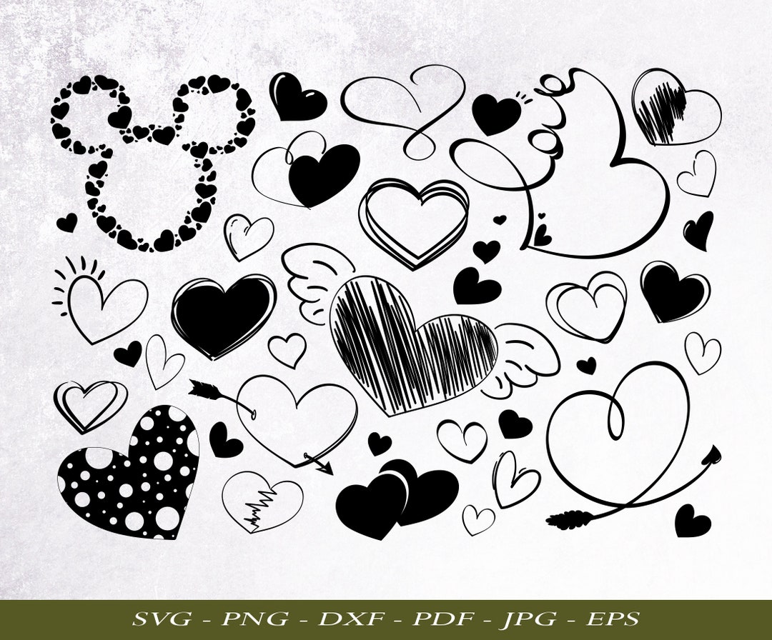Hearts Svg Bundle, Heart Silhouette Cut Cricut Pattern, Hearts Cliart ...