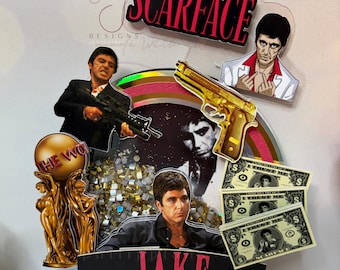 Topo de Bolo Scarface | Nome Personalizado, Decoração de Aniversário com Tema de Gangster
