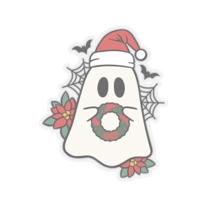 Sticker Fantôme de Noël avec couronne, Sticker Noël, Sticker Fantôme de Noël, Sticker Noël