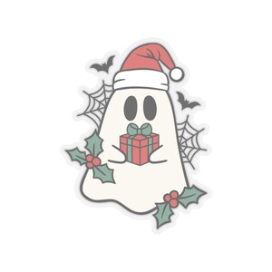 Sticker fantôme de Noël avec cadeau, Sticker Noël, Sticker fantôme de Noël, Sticker Noël