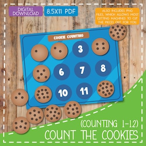 Hands-On Counting Game | Cookie-Themed Preschool Math | Busy Book Page for Toddlers | Number Matching Printable PDF