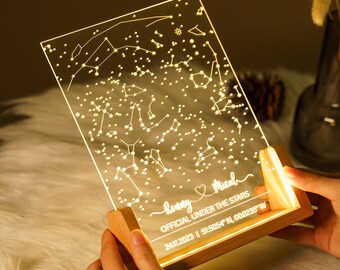 Custom star map by date, Star map night light, Personalized constellation map, Night sky by date, Engagement gift for him and her