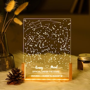 Custom star map by date, Star map night light, Personalized constellation map, Night sky by date, Engagement gift for him and her