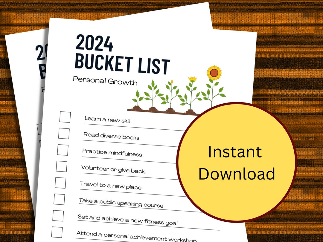 Bucket List, Life Goals Planner, to Do List Plan, Printable, 2024