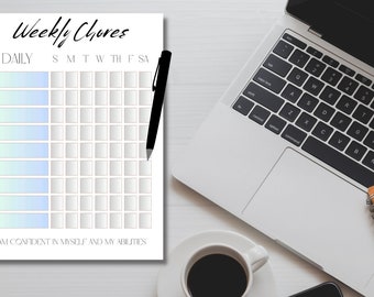 Weekly Chore Chart l Printable | Daily Weekly Responsibility Chart | Chore List | Teen Daily Routine Checklist | Daily Chore List l PDF