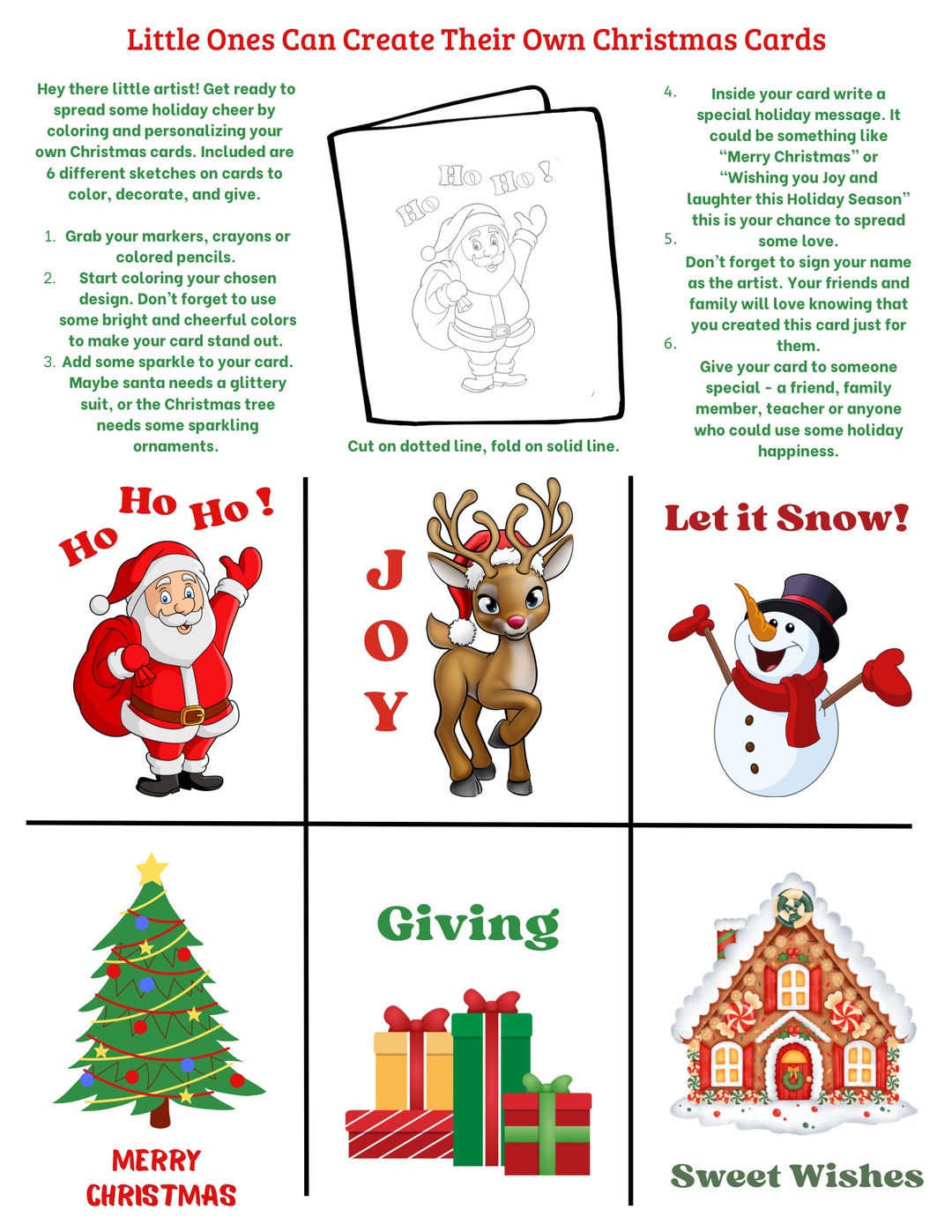 Kids Christmas Cards to Color and Give. Etsy