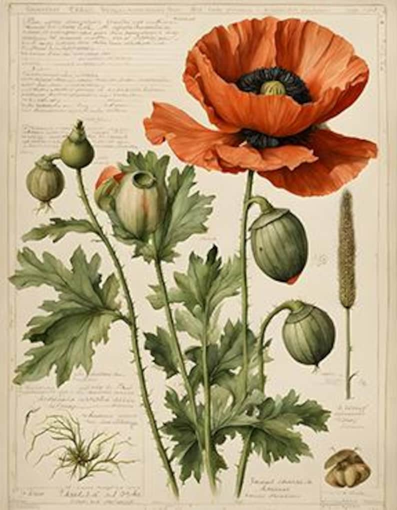 Botanicals: Poppy. Digital Downloads for Cards, Puzzles, Wrapping Paper ...