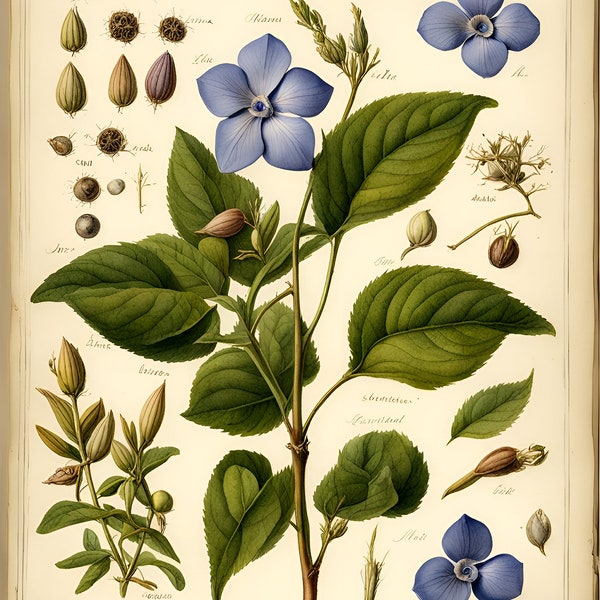Botanicals: Periwinkle. Digital downloads for cards, puzzles, wrapping paper, junk journals, book covers. Sell what you make.
