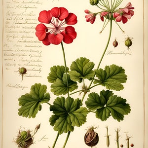 Botanische producten: Geranium. Digitale downloads voor kaarten, puzzels, inpakpapier, junk journals, boekomslagen. Verkoop wat je maakt.