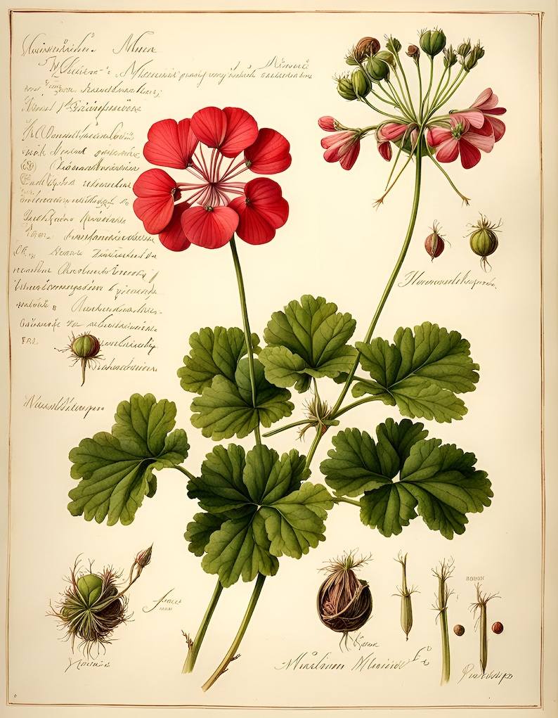 Geranium Botany Botanicals: Geranium. Digital Downloads for Cards, Puzzles, Wrapping ...