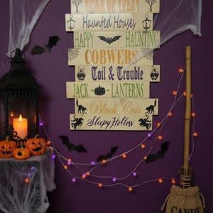 Cartello in legno di Halloween fatto a mano - Decorazione murale rustica e spettrale 20 x 14 pollici
