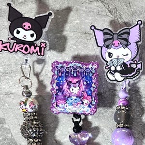 Sanrio Character Beaded Retractable Badge Reel | Kuromi, My Melody & Sanrio Friends | Kawaii Beaded Badge Clip | Glitter Bead Custom Option