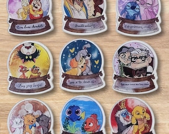 Dis-ney Snow Globe / Canister Acrylic Charms – 4cm Double Sided for For Keychains, Pens, Junk Journals, and DIY Projects Jack, Lady,
