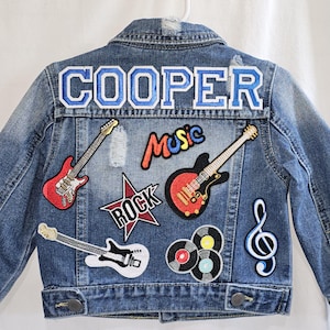Customized Boys Denim Jacket with Name & Rock Music Patches, Perfect Gift! Now with Sewn on Patches
