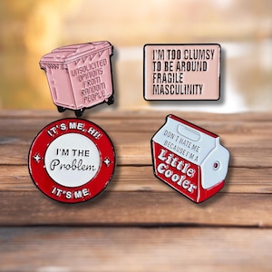 Sarcastic Enamel 4 Piece Pin Set | Funny Snarky Quotes for Jackets, Bags & Backpacks