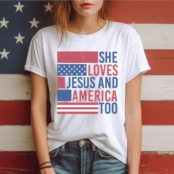 Faith, Freedom, and Fashion: She Loves Jesus and America Too – Get Your 4th of July Tee Now