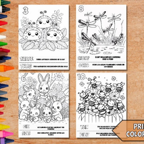 Dual Delight: Bilingual Garden & Farm Coloring Book for Kids! 25 Pages