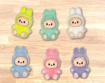 Labubu Inspired Monster Figures – Pen Topper or Keychain Add-On for DIY Crafts - Flocked