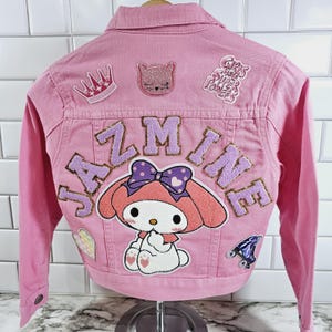 My Melody Custom Pink Denim Jacket: Sewn Patches, Personalized Girls Fashion