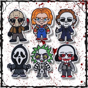 Embroidered Halloween Horror Villain Patch Set: Iron-On Appliques