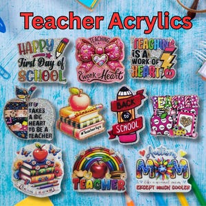 Teacher Glitter Acrylic Flatback Charms: DIY Embellishments, Badge Reels - 10 Piece Set