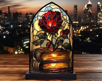Rose Book Suncatcher Candle Holder, Fantasy Lover Gift, Fairy Room Decor, Book Lover Gift, Book Nook Decor