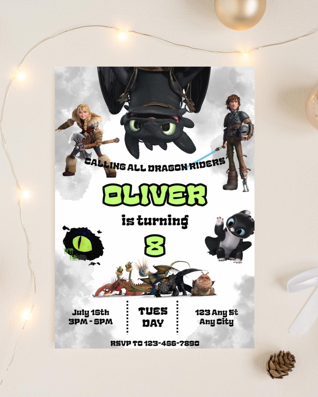 How to Train Your Dragon Birthday Template, Cartoon Dragons Party ...