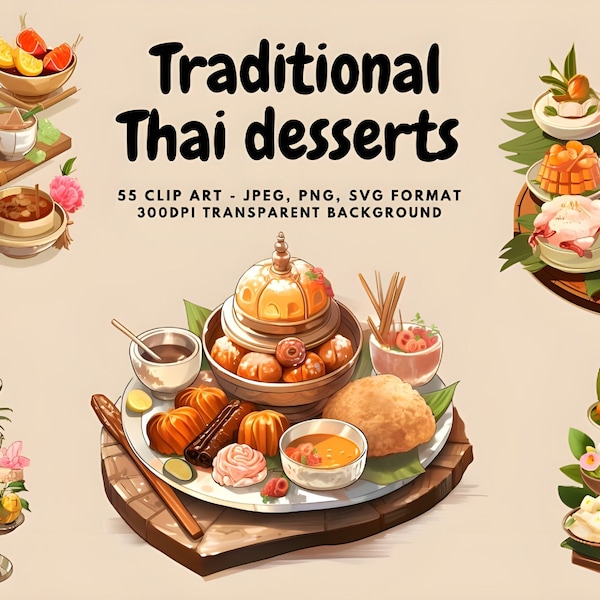 Traditional Thai Dessert Clipart, PNG JPEG SVG Instant Download Commercial Use