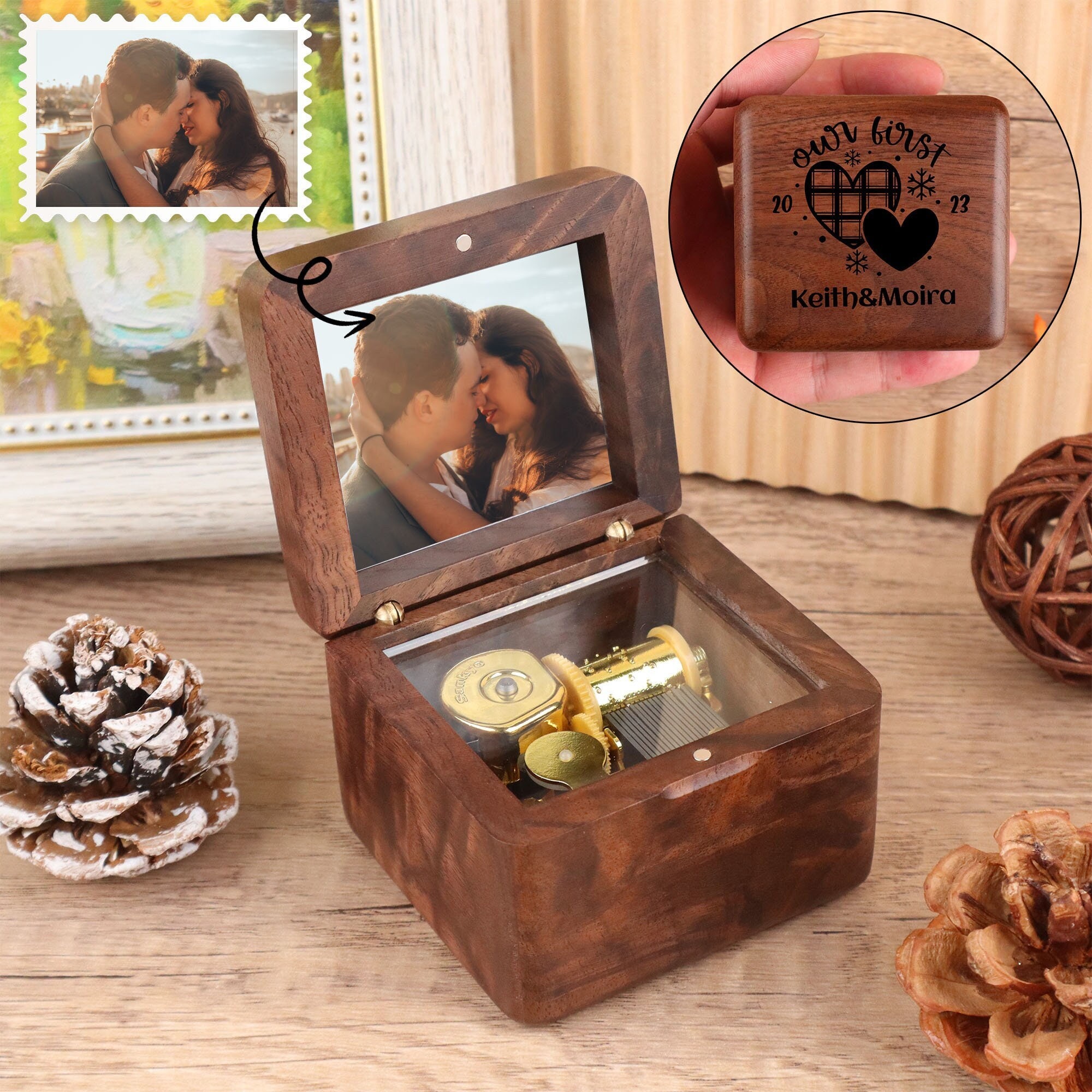 Holiday Music Box Personalized Gift, Customized Music Box With Your