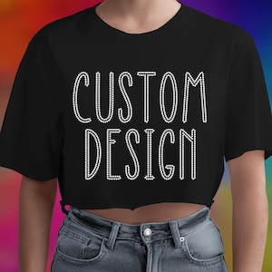 Custom Text Bling Tee – Personalized Rhinestone Shirt | Black Unisex or Cropped Tee | Custom Bling Text Shirt | Sparkle Statement T-Shirt