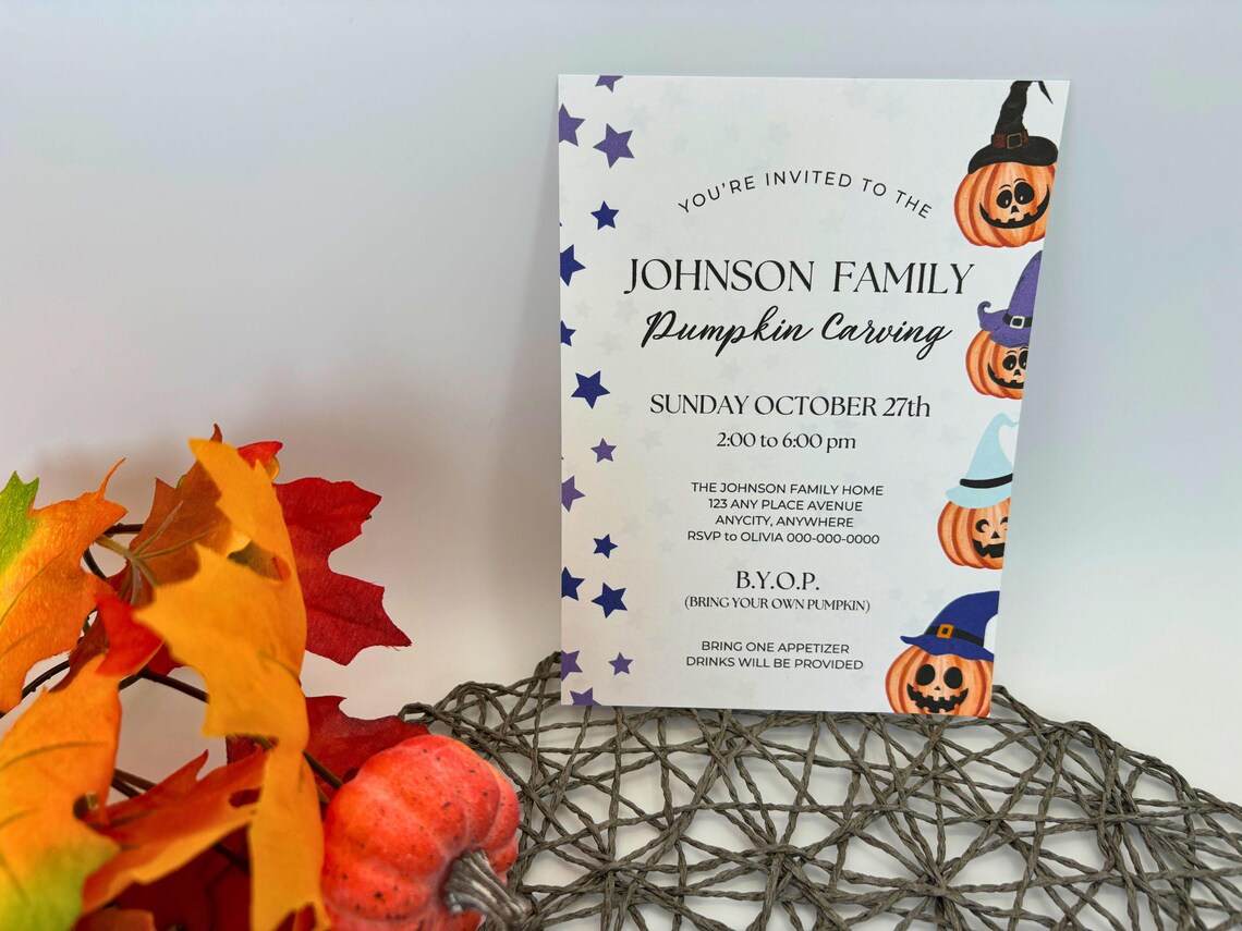 Pumpkin Carving Party Invitation, Watercolor Halloween, Editable