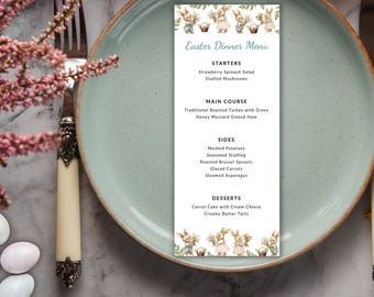 Editable Easter Dinner Menu Template, Bunny Theme (Digital Download) TE10