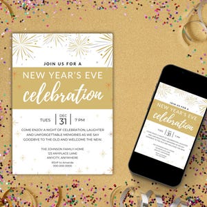 Editable New Year&#39;s Eve Invitation Template Customizable NYE Party Invite Instant Download Printable New Year&#39;s Party Celebration Card TN02