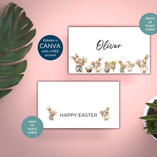 Instant Download Easter Dinner Decor Printable Easter Brunch Place Card Easter Editable Name Card Bunny Tent Card Bunny Name Cards - PE10