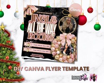 Boekingsfolder december: roze en gouden sjabloon winterhaar/wimpers (canva bewerkbaar, digitale download)