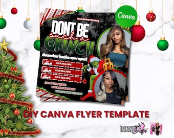 Vakantieboekingsflyer Grinch: doe-het-zelfcanvasjabloon (digitale download)