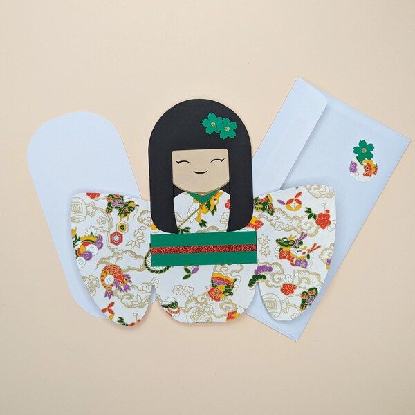 Handmade kokeshi doll card WHITE